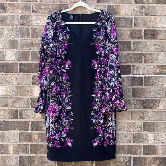 Take 50% OFF- INC International Concepts Floral Dress with Bishop Sleeves,Size-L - Picture 2 of 10